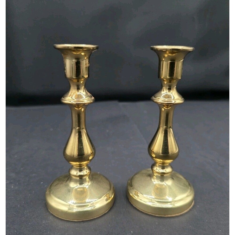 Baldwin Solid Brass Candlesticks Pair 4.5" Tall Holds 1/2" Candle